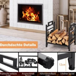 Kaminholzregal aus Metall bis zu 50 kg Tragbar für Innen- und Außenbereich 45 x 33 x 44 cm