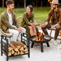 Kaminholzregal aus Metall bis zu 50 kg Tragbar für Innen- und Außenbereich 45 x 33 x 44 cm