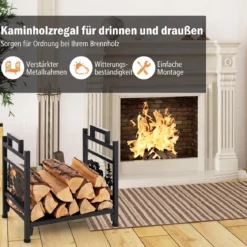 Kaminholzregal aus Metall bis zu 50 kg Tragbar für Innen- und Außenbereich 45 x 33 x 44 cm