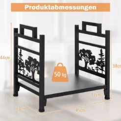 Kaminholzregal aus Metall bis zu 50 kg Tragbar für Innen- und Außenbereich 45 x 33 x 44 cm