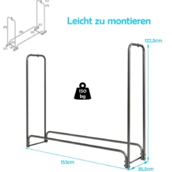 Kaminholzregal Aussen Metall 153 x 35,5 x 122,5 cm Brennholzregal mit wasserdichter Abdeckung