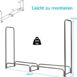 Kaminholzregal Aussen Metall 184 x 35,5 x 122,5 cm Brennholzregal mit wasserdichter Abdeckung