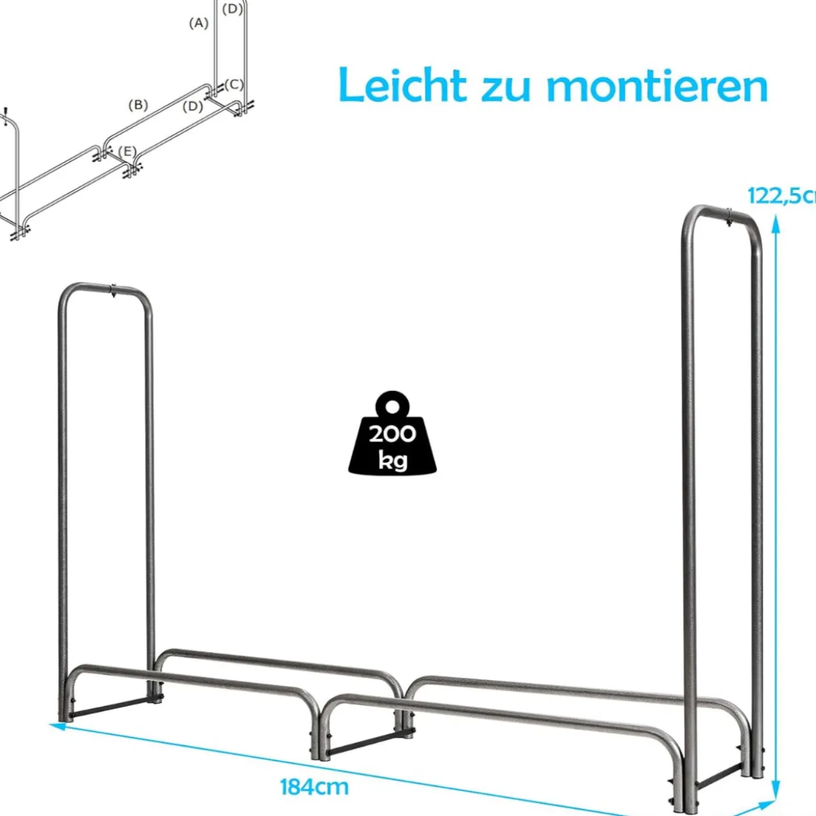 Kaminholzregal Aussen Metall 184 x 35,5 x 122,5 cm Brennholzregal mit wasserdichter Abdeckung