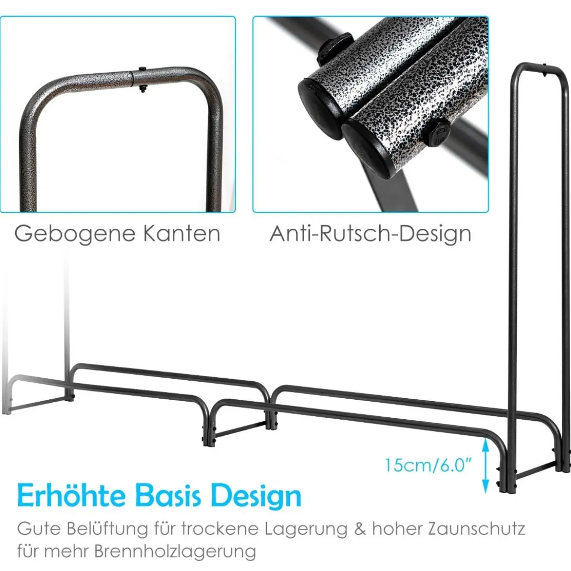 Kaminholzregal Aussen Metall 184 x 35,5 x 122,5 cm Brennholzregal mit wasserdichter Abdeckung