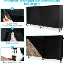 Kaminholzregal Aussen Metall 184 x 35,5 x 122,5 cm Brennholzregal mit wasserdichter Abdeckung