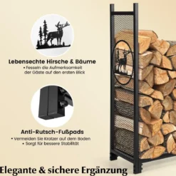 Kaminholzregal großer Kaminholzständer aus Metall Feuerholzregal 121 x 38 x 117 cm Schwarz