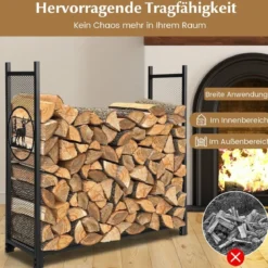 Kaminholzregal großer Kaminholzständer aus Metall Feuerholzregal 121 x 38 x 117 cm Schwarz