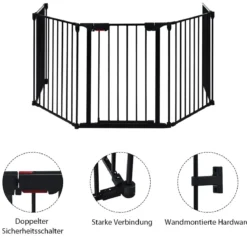 Kaminschutzgitter Metall 5 in 1 Absperrgitter Schutzgitter 58 x 74 cm Schwarz