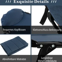 Karpfenliege mit abnehmbarer Matratze und 6-Fach verstellbarer Rückenlehne 194 x 66 x 29 cm Marineblau