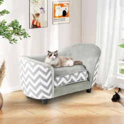 Katzenbett mit Weichem Gepolstertem Kissen & Waschbarem Bezug Hundesofa Katzensofa Grau