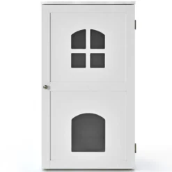 Katzenhaus 2 Ebene Katzenklo mit magnetischer Tür Kleintierhaus Holz Katzentoilette 60x50x90,5cm