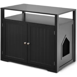 Katzenhaus Katzenklo Schrank Katzenhöhle mit Eingang Bettund Ablage Katzentoilette Haustierbox Schwarz