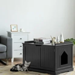 Katzenhaus mit Bett Innenkatzenhaus geschlossene Katzentoilette mit Eingang Schwarz
