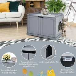 Katzenhaus mit Bett Innenkatzenhaus geschlossene Katzentoilette mit Eingang Grau