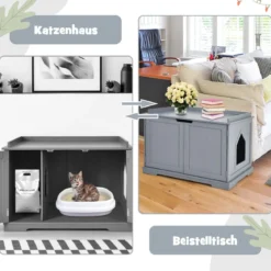 Katzenhaus mit Bett Innenkatzenhaus geschlossene Katzentoilette mit Eingang Grau
