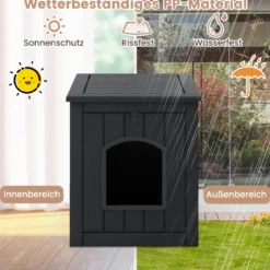 Katzenhaus mit Klapptür & Erhöhtem Boden Katzenklo Schrank aus PP KatzentoiletteSchwarz