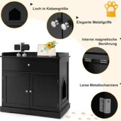 Katzenhaus mit Schublade und 2 Türen 3-in-1 Katzenhaus Katzentoilette Beistelltisch Schwarz