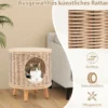 Katzenhaus Rattan Katzenbett mit Holzbeinen & abnehmbares Kissen für Katzen bis 30 kg Indoor Katzenmöbel 36 x 36 x 41 cm Natur
