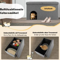 Katzenhöhle faltbar 2 in 1 Katzenhaus Sitzbank bis 200 kg Katzenversteck für Katzentoilette 90 x 50 x 50 cm Grau