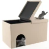 Katzenhöhle faltbar 2 in 1 Katzenhaus Sitzbank bis 200 kg Katzenversteck für Katzentoilette 90 x 50 x 50 cm Beige