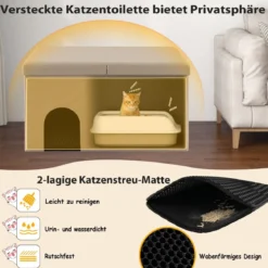 Katzenhöhle faltbar 2 in 1 Katzenhaus Sitzbank bis 200 kg Katzenversteck für Katzentoilette 90 x 50 x 50 cm Beige