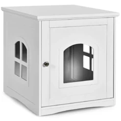 Katzenklo-Gehäuse dekoratives Katzenhaus mit magnetischer Tür 49 x 53 x 53 cm Weiß