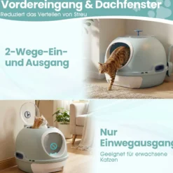 Katzenklo mit Deckel & Ausziehbarem Tablett & Schaufel & Frontöffnung Katzentoilette Blau