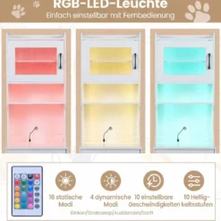 Katzenklo Schrank mit Verstellbarem LED-Licht & Regal & Ladestation & Schublade Katzentoilette Weiß