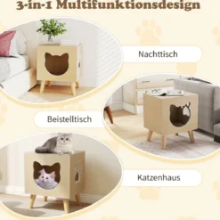 Katzenklo Schrank modernes Katzentoiletten-Möbel mit abnehmbarem Deckel Katzeneingang & Fenster Natur