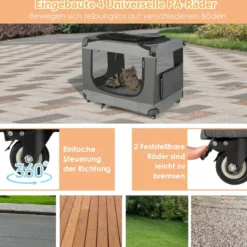 Katzenrennkäfig Große Faltbare Katzenbox Transportbox mit Schultergurt Rädern 82,5 x 59 x 67 cm Grau