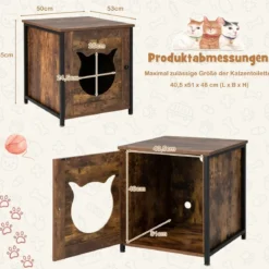 Katzenschrank aus Holz mit Tür & Eingang Katzenklo Schrank Katzentoilette 50 x 53 x 55 cm
