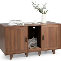 Katzenschrank für Katzentoilette mit Kratzbrett & 2 Türen & Eingang 120 x 52 x 65 cm