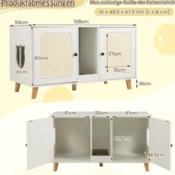 Katzenschrank für Katzentoilette Katzenklo Schrank mit 2 Türen Katzenhaus für 2 Katzen Natur/Weiß