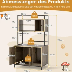 Katzenschrank für Katzentoilette mit Regalen & Kratzbrett & Eingang Katzenhaus Katzenmöbel Grau