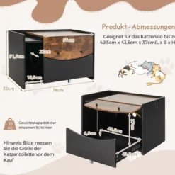Katzenschrank für Katzentoilette Katzenhaus mit ausziehbarer Schublade & Eingang & Haken & Klapptür 78 x 50 x 51,5 cm