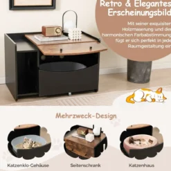 Katzenschrank für Katzentoilette Katzenhaus mit ausziehbarer Schublade & Eingang & Haken & Klapptür 78 x 50 x 51,5 cm