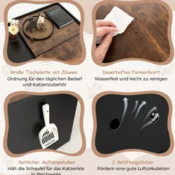 Katzenschrank für Katzentoilette Katzenhaus mit ausziehbarer Schublade & Eingang & Haken & Klapptür 78 x 50 x 51,5 cm