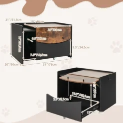 Katzenschrank für Katzentoilette Katzenhaus mit ausziehbarer Schublade & Eingang & Haken & Klapptür 78 x 50 x 51,5 cm