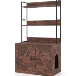 Katzenschrank für Katzentoilette mit Bücherregal Katzenklo Schrank Katzenhaus mit Eingang Braun