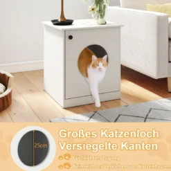 Katzenschrank Katzenklo Schrank Katzentoilette mit Tür & großem Eingang Weiß 51 x 47 x 57 cm