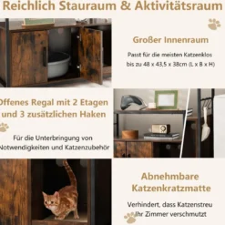 Katzenschrank Katzentoilette mit Doppeltüren & Kratzunterlage Katzenhaus mit Haken Braun