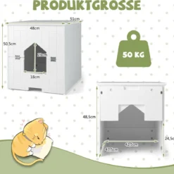 Katzentoiletten-Gehäuse mit magnetischer halber Klapptür & Katzenloch Weiß