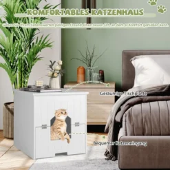 Katzentoiletten-Gehäuse mit magnetischer halber Klapptür & Katzenloch Weiß