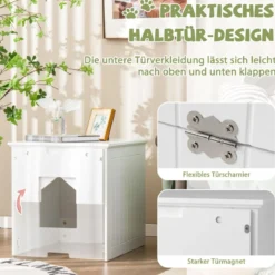 Katzentoiletten-Gehäuse mit magnetischer halber Klapptür & Katzenloch Weiß