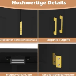 Küchenschrank aus Holz Vorratsschrank Küche Buffetschrank mit 4 Türen & 2 verstellbaren Regalen Schwarz/Weiß
