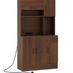 Küchenschrank Holz Buffetschrank mit Steckdosen & USB-Anschlüsse & Type C Hochschrank Braun 90 x 39 x 167 cm