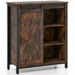 Küchenschrank im Farmhaus-Stil Rustikales Sideboard mit Schiebetür & Verstellbaren Regalen
