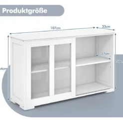 Küchenschrank mit Glasschiebetüren & Verstellbarem Ablage Sideboard Weiß