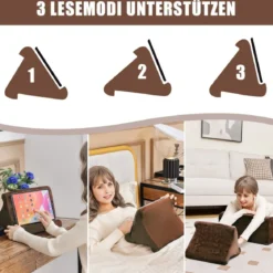 Keilkissen-Set ergonomisches Rückenkissen mit Seitentaschen und waschbarem Bezug Stützkissen für Nacken 47,5 x 23,5 x 54 cm Braun