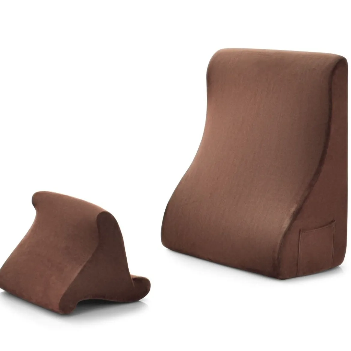 Keilkissen-Set ergonomisches Rückenkissen mit Seitentaschen und waschbarem Bezug Stützkissen für Nacken 47,5 x 23,5 x 54 cm Braun